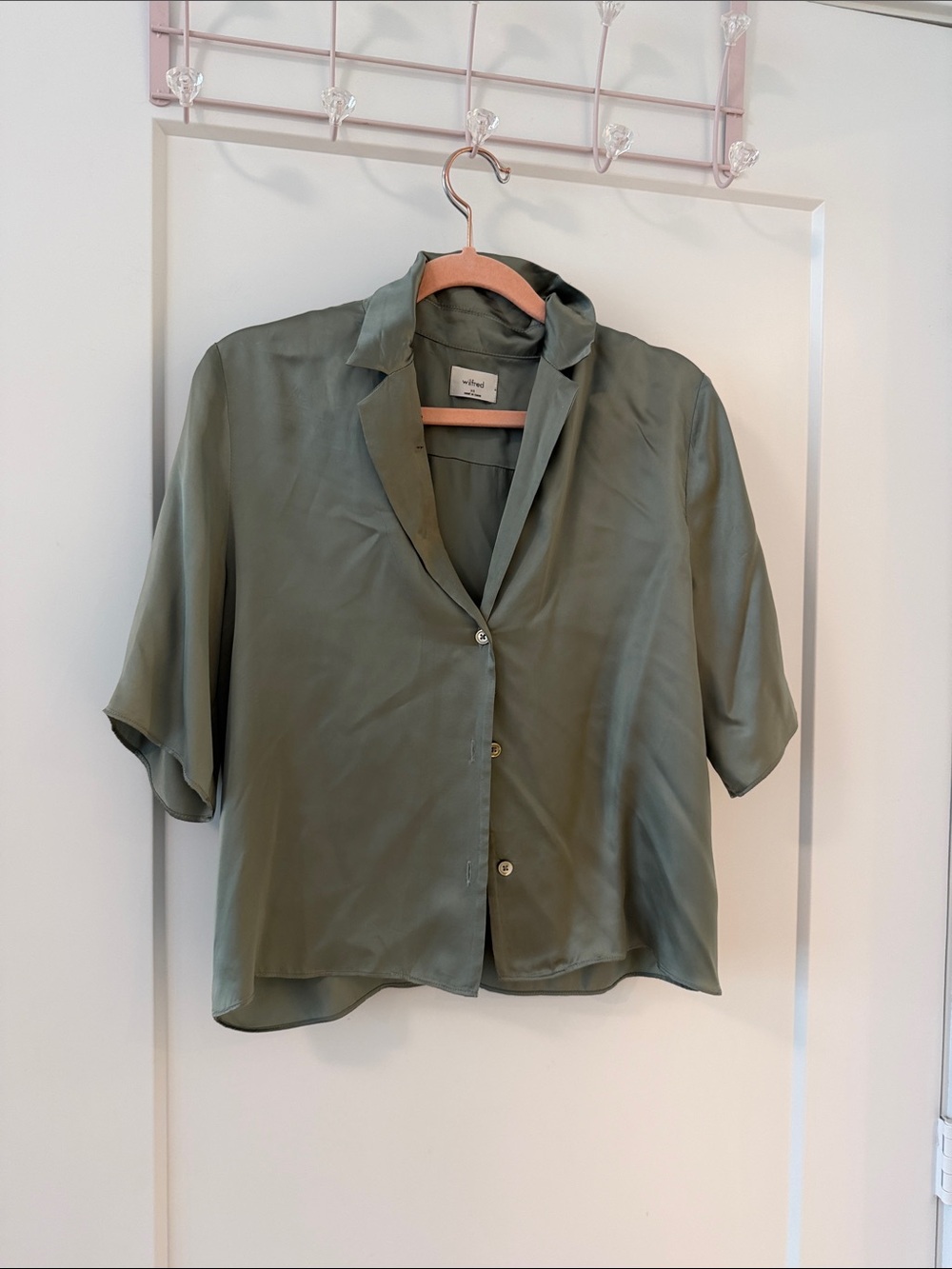 Wilfred Olive Green Short-Sleeve Button-Front Blouse